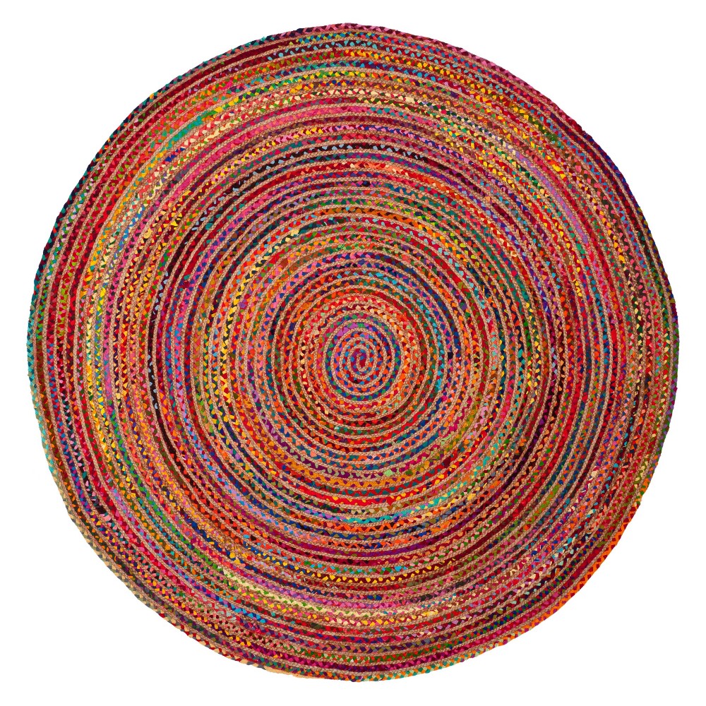 6'x6' Round Sue Stripe Woven Accent Rug Red/Multi Round - Safavieh