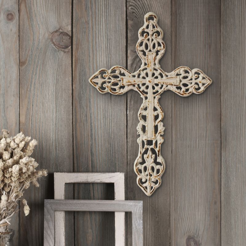 13&#34; x 8.6&#34; Decorative Distressed Cast Iron Wall Cross Worn White - Stonebriar Collection, 6 of 7