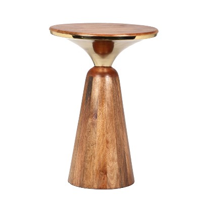 Christopher Knight Home Vera Mango Wood and Metal Round End Table, Gold/Walnut