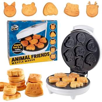 Animal Mini Waffle Maker- Makes 7 Fun  Different Shaped Pancakes Including a Cat  Dog  Reindeer & More - Electric Non-stick Waffler  Fun Gift
