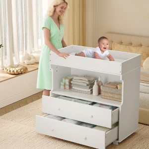 COZONY Baby Changing Table Dresser with 2 Drawers & Open Storage, Modern Nursery Diaper Station for Bedroom/Kids Room - 1 of 4