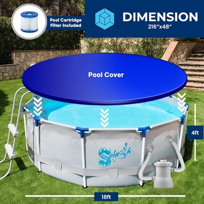 18' Round Steel Frame Above Ground Pool with Ladder and Filter