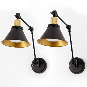 DORESshop 7 in. Industrial Wall Sconce 2-Pack Black and Gold Vintage Swing Arm Wall Mount Light for Bedroom, Living Room or Office - 1 of 4