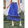 Women's Boho Floral Skirt Casual Drawstring Elastic High Waist Pleated Maxi Skirts Flowy A Line Beach Long Skirt - 3 of 4