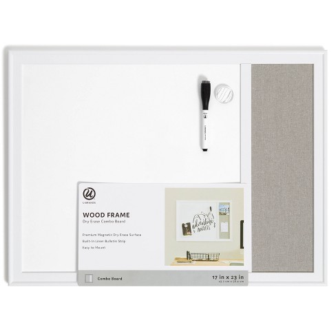 U Brands 17 x 23 Minimal Deco Frame Combination Board Gray Linen White Magnetic Whiteboard Bulletin Board