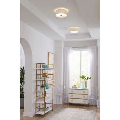 Elegant Bronze 16" Drum Flush Mount with Etched Glass Diffuser
