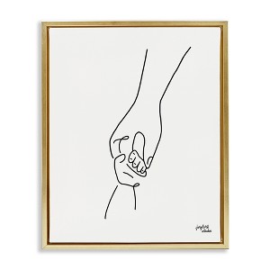 Stupell Industries Parent & Child Holding Hands Family Line Doodle Floating Frame Canvas Art, Gold, 25" x 31" - 1 of 4