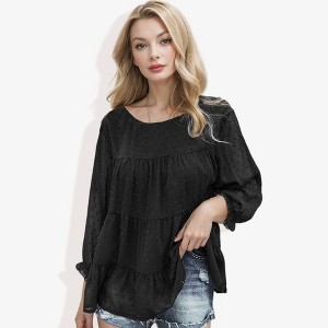 Anna-Kaci Women's Long Sleeve Swiss Dot Peplum Top with Sheer Sleeves and Tiered Ruffle Detail Casual Blouse - 1 of 4