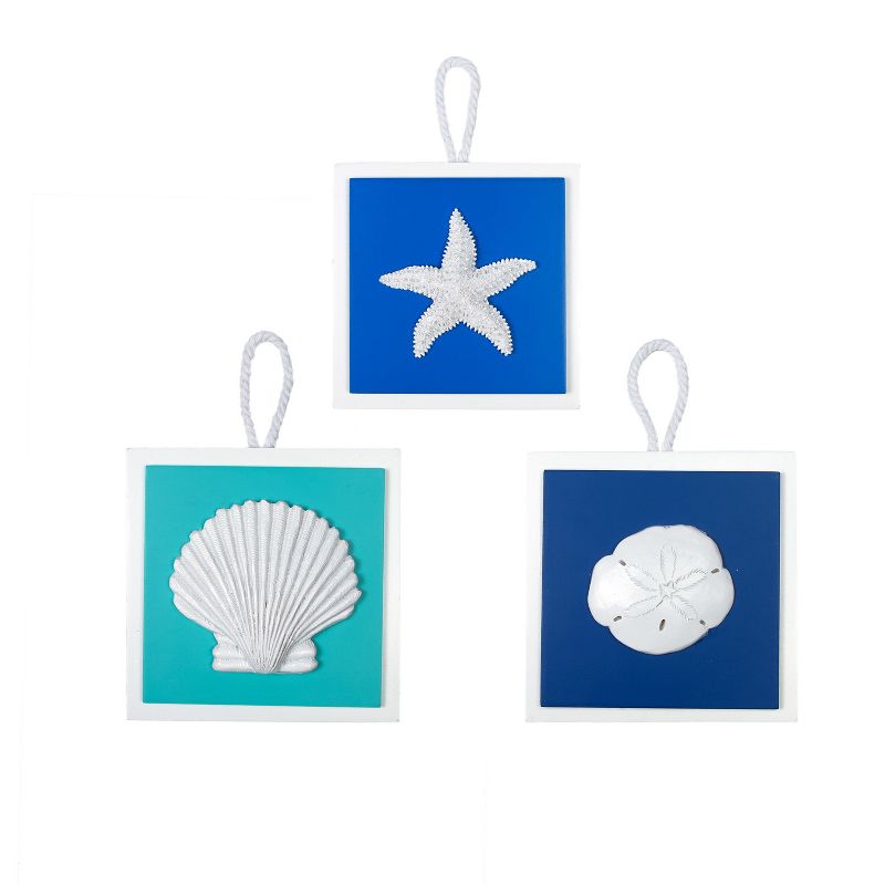 Beachcombers Starfish Sea Shells On Coastal Plaque Sign Wall Hanging Decor Decoration For The Beaches With Rope 3/A 6.25 x 6.25 x 3.5 Inches., 1 of 3