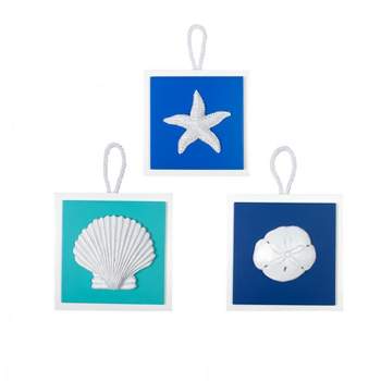 Beachcombers Starfish Sea Shells On Coastal Plaque Sign Wall Hanging Decor Decoration For The Beaches With Rope 3/A 6.25 x 6.25 x 3.5 Inches.
