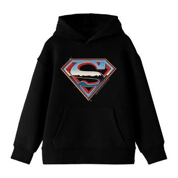 Superman Elevated Logo Long Sleeve Black Youth Hooded Sweatshirt