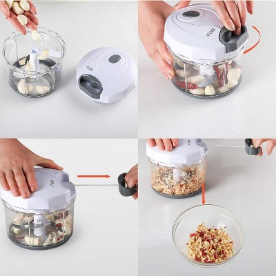 Compact White and Clear Manual Food Chopper with Stainless Steel Blades