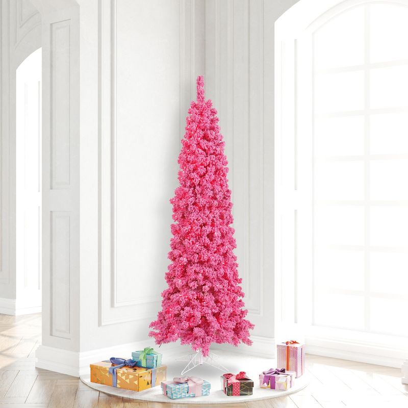 Vickerman Flocked Pink Pencil Fir Artificial Christmas Tree, 3 of 4
