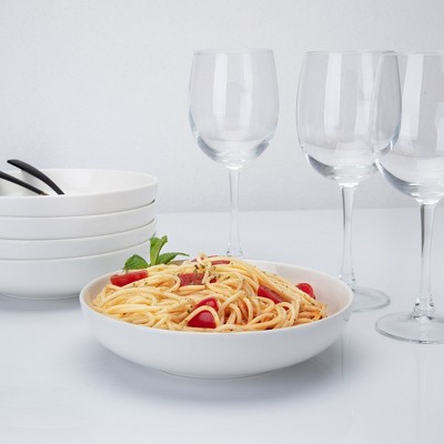 White Ceramic 22 Ounce Pasta and Salad Bowls Set of 6