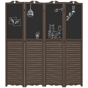 Aghana Digitals 4-Panel Walnut Brown Folding Privacy Screen with Chalkboard, Solid Wood Rustic Room - 1 of 4
