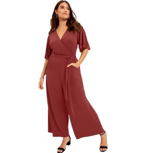 June + Vie by Roaman's Women's Plus Size Wide-Leg Jumpsuit - 1 of 4