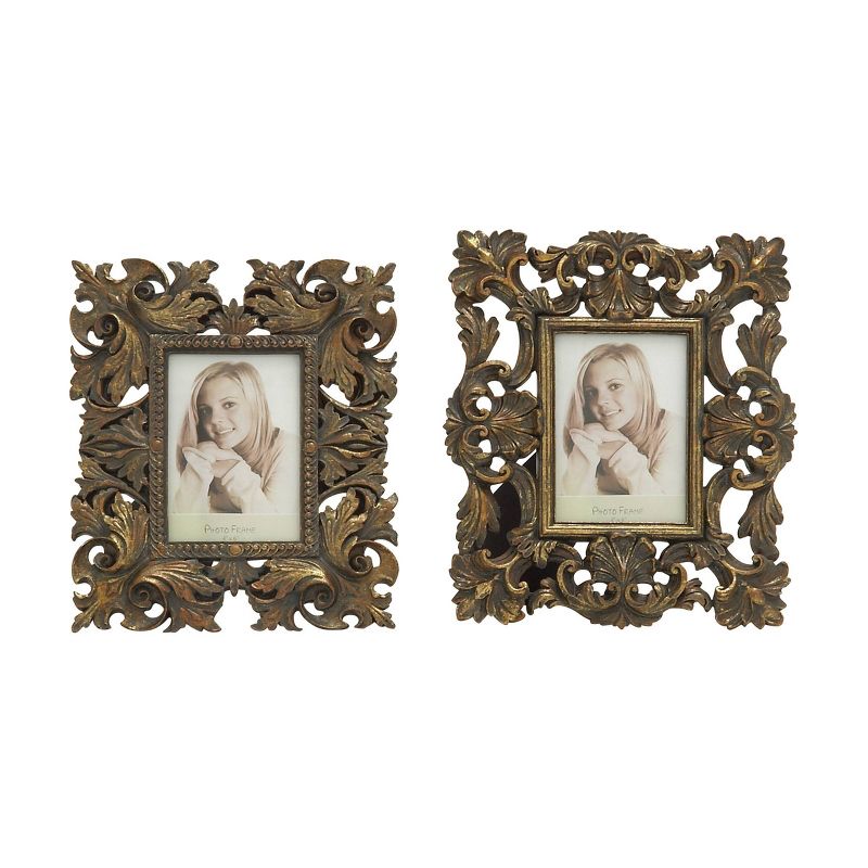 Set of 2 Polystone Scroll Handmade Intricate Carved 1 Slot Photo Frames Gold - Olivia &#38; May, 1 of 13
