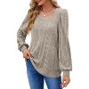 Womens Fall Tops Long Sleeve Soft Ligthweigt Sweater Square Neck Pullovers with Irregular Rib Texture Bishop Sleeve Tee Blouse - 3 of 3
