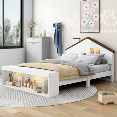 Full Size House Shape Platform Bed with LED Lights and Storage - ModernLuxe