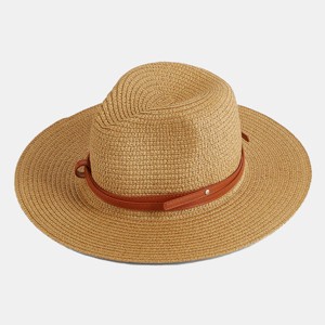 Women's Brown Faux Leather Band Straw Hat - Cupshe - 1 of 4