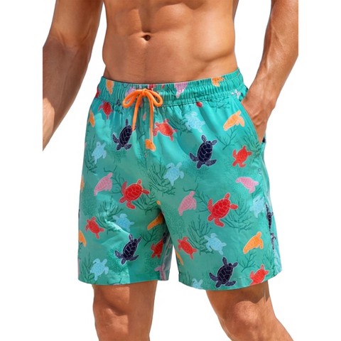 INSPIRE CHIC Men's Drawstring Elastic Waistband Liner Printed Beach Swimming Board Shorts Small Light Blue