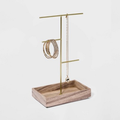 Bar Jewelry Stand with Wood Base - A New Day™ Gold