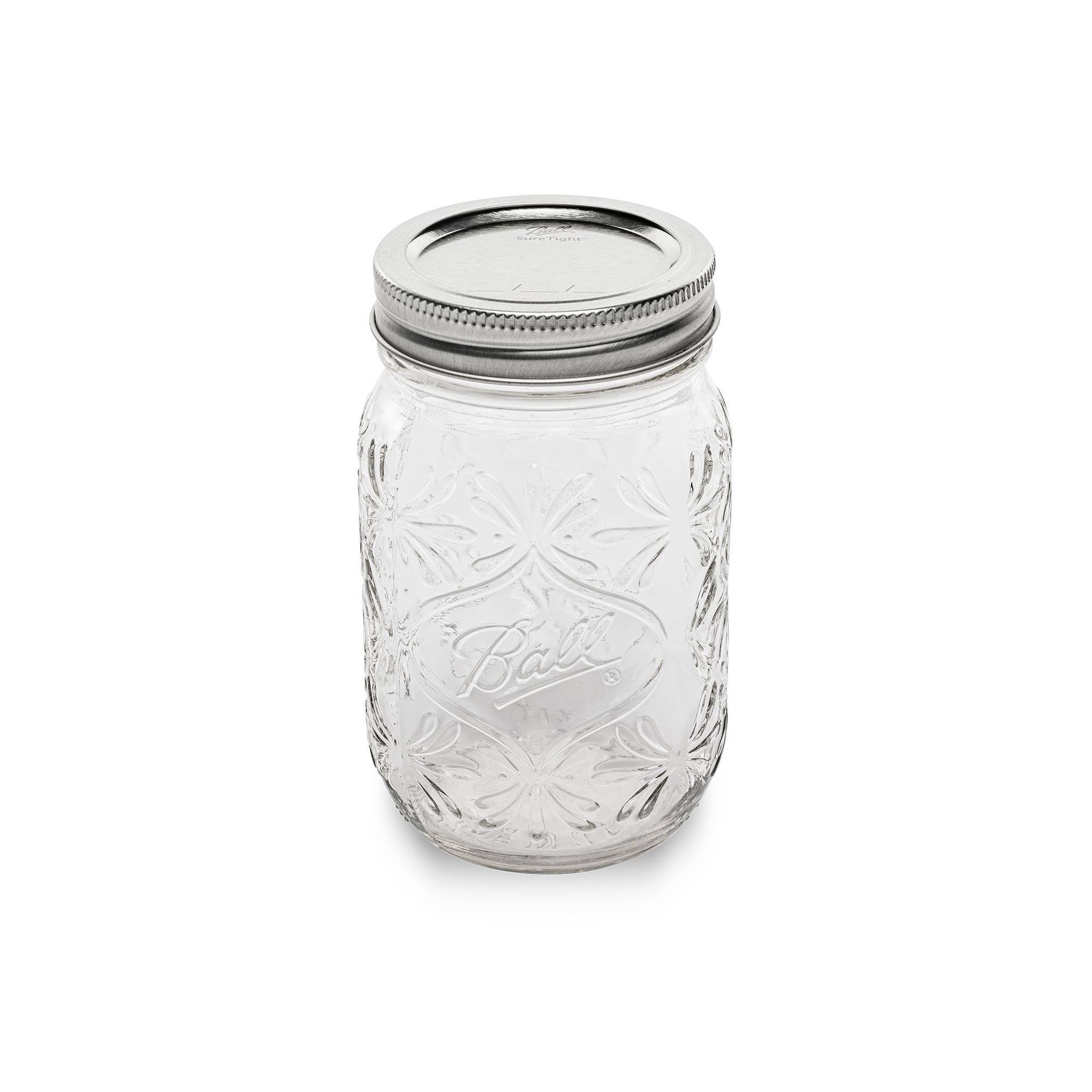 Ball 4pk 16oz Pint 140th Anniversary Regular Mouth Mason Jar: Glass Canning Jars, Dishwasher-Safe, Clear