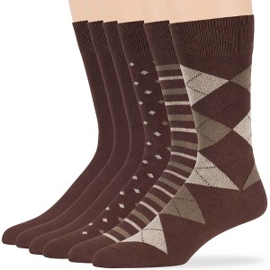 Men's Dress Socks Cotton - 6 pack- Seamless - Argyle, Dot, Striped - Shoe Size 9-12 L - Black, Brown | 7BIGSTARS KINGDOM - 1 of 4