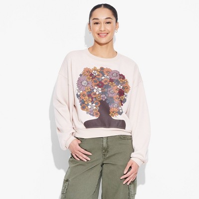 Women's Flower Hair Graphic Sweatshirt - Beige
