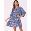 INSPIRE CHIC Women's Floral V Neck 3/4 Sleeve Casual Mini Flare Dress - 2 of 4