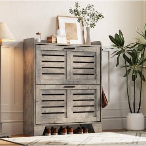 Shoe Cabinet for Entryway, Shoe Cabinet with 2 Flip Drawers, Farmhouse Thin Shoe Organizer Cabinet with Hooks for Entrance, Hallway, Front Door - 1 of 4