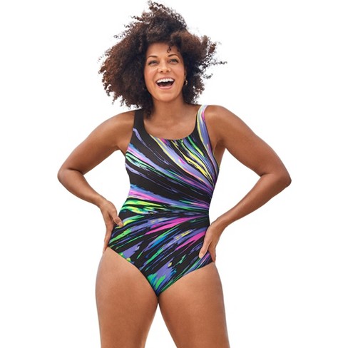 Swimsuits For All Women's Plus Size Ruched Twist Front One Piece Swimsuit  16 Black