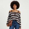 Cherie Code Women’s Ribbed Top – Stripe Pattern, Cold Shoulder, Button Placket - 2 of 4