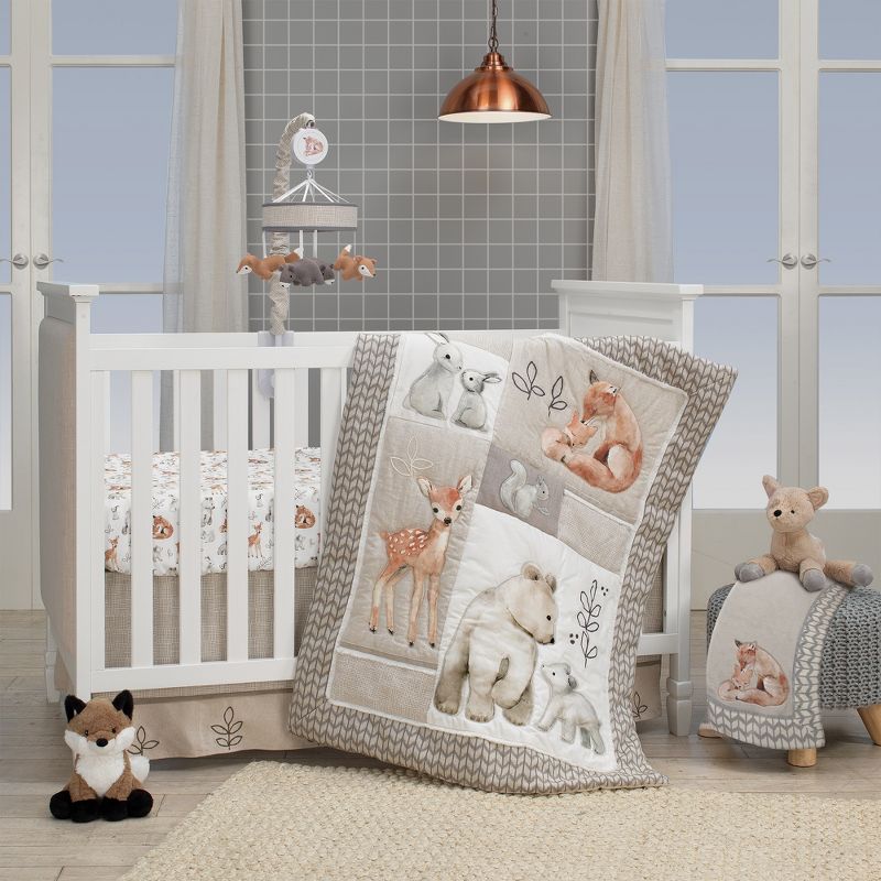Lambs & Ivy Painted Forest Gray/Beige Fox and Bear Baby Crib Musical Mobile, 4 of 5