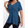 Womens Plus Size Tops Casual V Neck Short Sleeve Shirts Split Hem Blouses - 2 of 4