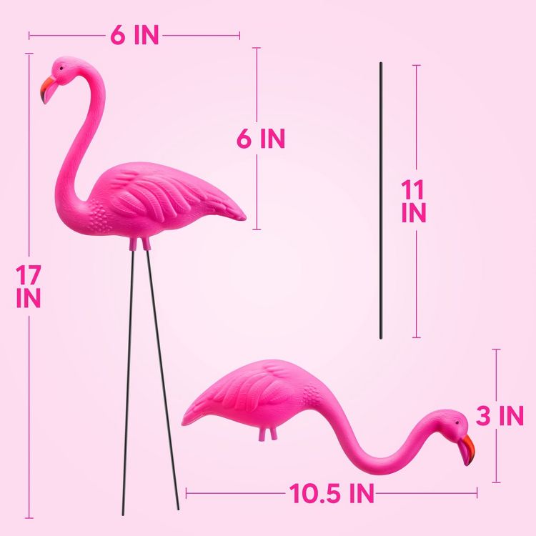 Joyfy 2 Pack Small Pink Flamingo, 2 Styles Yard Flamingo Decor for Sidewalks and Garden, Outdoor Decoration, Luau Party, Tropical Party Decor, 5 of 5