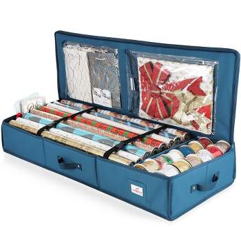 Sterilite 1427 Stack & Carry 2 Layer 24 Ornament Storage Box, Red Lid and Handle, See-Through Layers