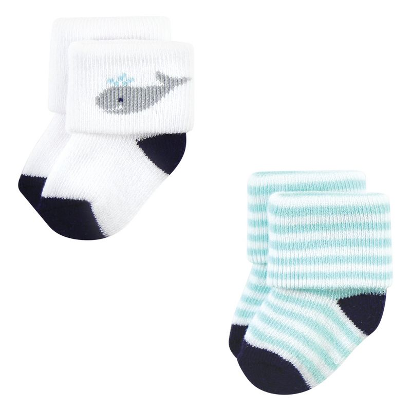 Hudson Baby Infant Boy Cotton Rich Newborn and Terry Socks, Mint Whale, 5 of 7