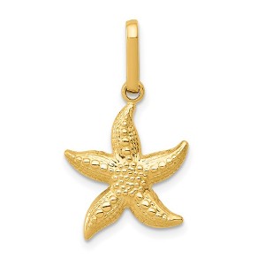 Black Bow Jewelry 14k Yellow Gold 14mm Textured Hollow Starfish Pendant - 1 of 4