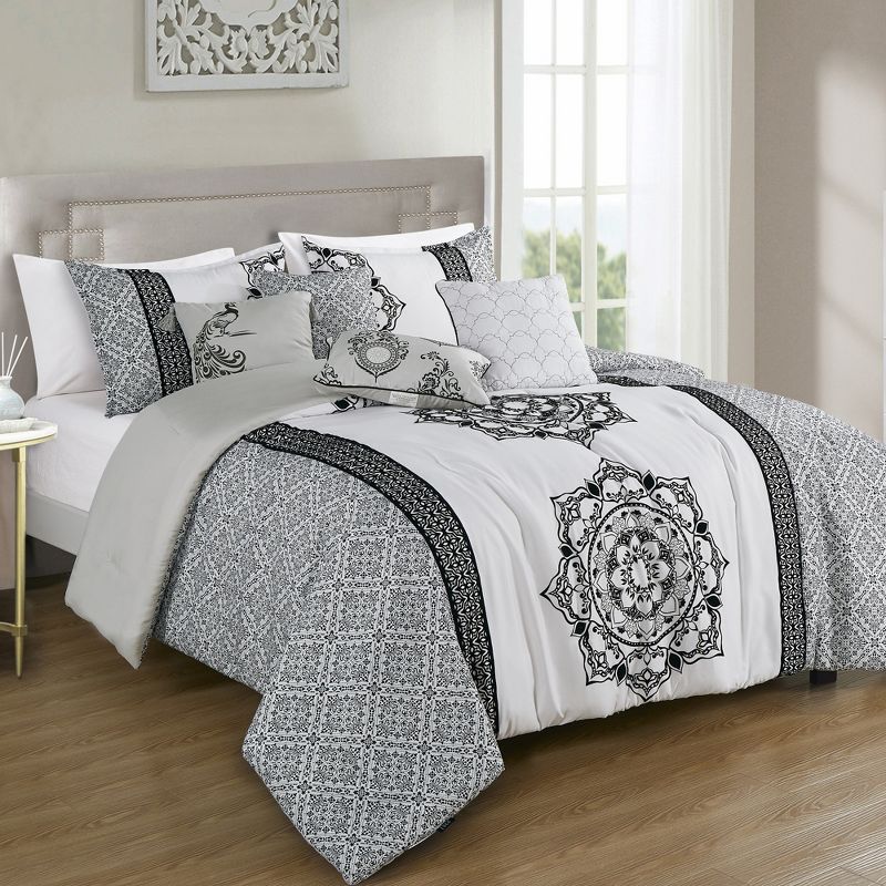 Esca Harini Warm & Cozy 7 Piece Comforter Set: 1 Comforter, 2 Shams, 3 Cushions, 1 Breakfast Pillow - Gray, 4 of 6