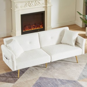 APRILSOUL79.4"Modern Teddy Upholstered Accent Loveseat Sofa With Side Pocket,Folding Sleeper Sofa Bed - 1 of 4