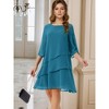 INSPIRE CHIC Women's Round Neck Semi Sheer 3/4 Bell Sleeve Asymmetrical Layered Tiered Midi Dress - 2 of 4