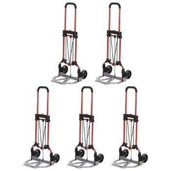 Magna Cart Personal MCI Folding Steel Luggage 160 lb. Capacity Hand Truck Cart w/Telescoping Handle & Ball Bearing Rubber Wheels, Red/Silver (5 Pack)