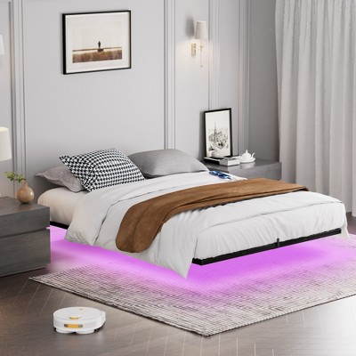 TIRAMISUBEST Floating Bed Frame King Size with LED Lights £¦ charging station