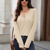 Women's Crew Neck Waffle Long Sleeve Top, Button - Front Loose Casual T - Shirt - 2 of 4