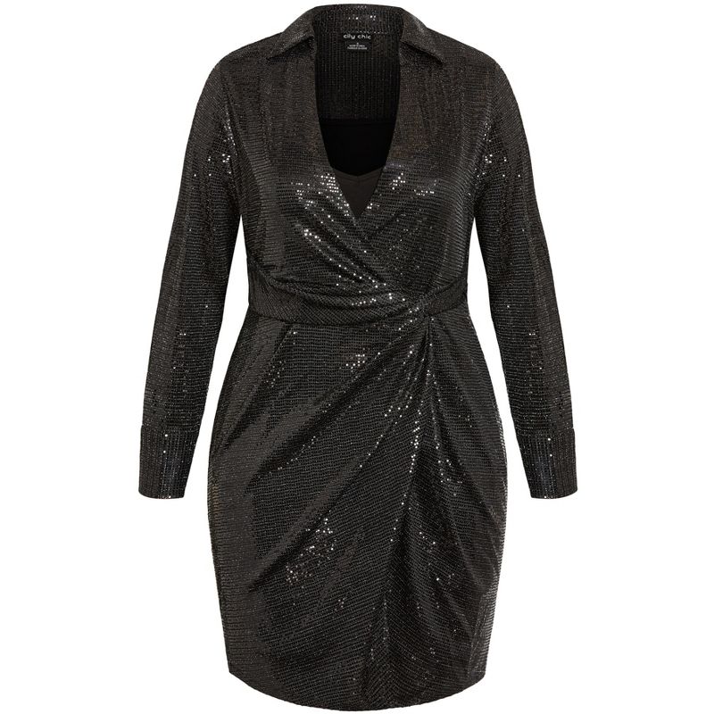 Women's Plus Size Sequin Glow Dress - black | CITY CHIC, 3 of 4