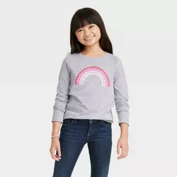 Girls' Valentine's Day 'Heart Rainbow' Long Sleeve Graphic T-Shirt - Cat & Jack™ Heather Gray