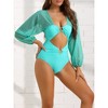 INSPIRE CHIC Women's Cut Out Ring Plunge Neck Shirred Long Sleeves Mesh Tummy Control Monokini Swimsuit 2 Sets - 2 of 4