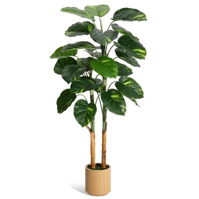 Artificial Scindapsus Aureus Plant Indoor 5FT, Fake Tree with Decorative Planter, Faux Golden Pothos Floor Plants in Pot