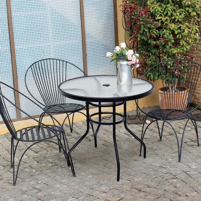 32'' Black Steel and Tempered Glass Round Patio Table